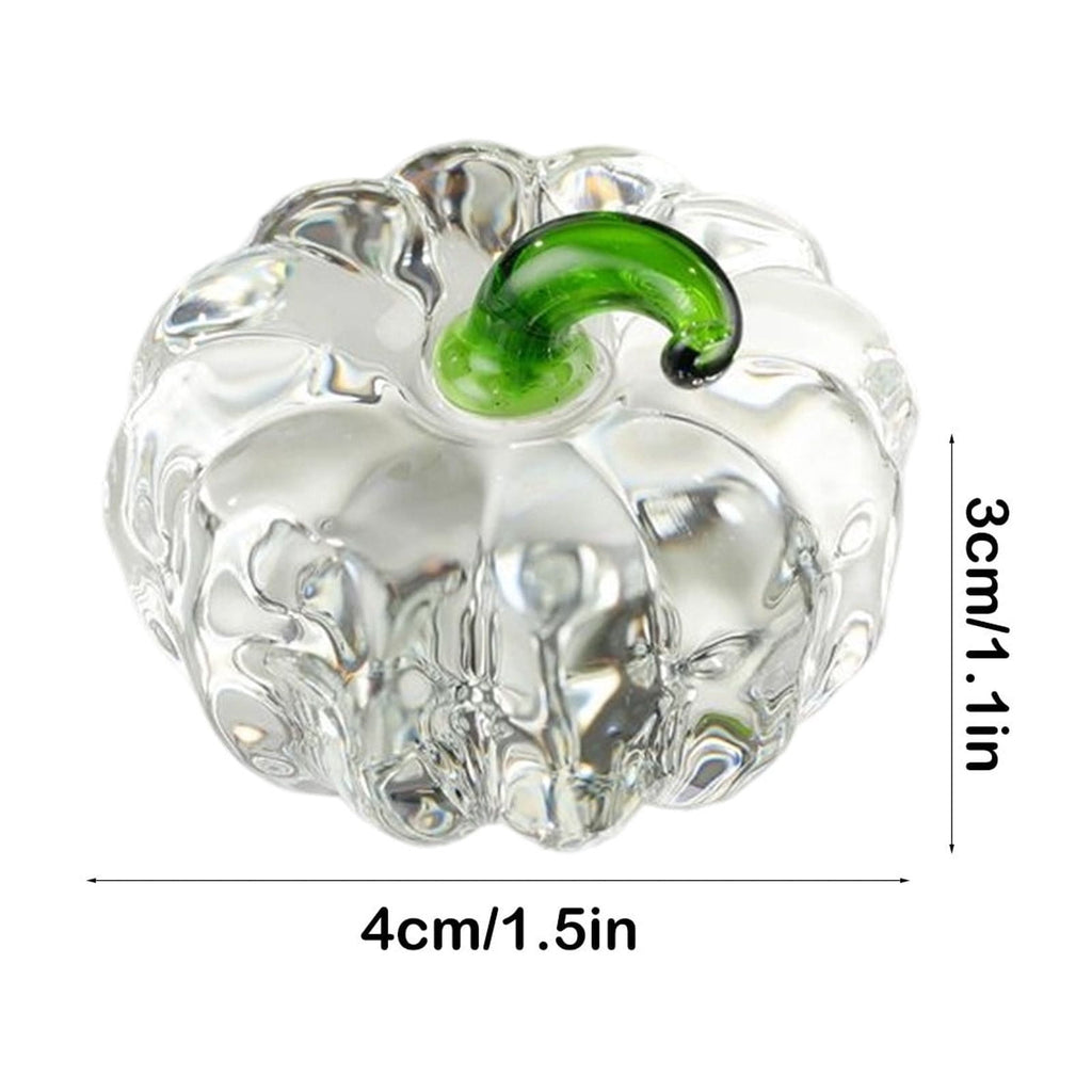 Fall Decor Mini Blue Hand Blown Glass Pumpkin Figurine Transparent Crystal Pumpkin with Green Stem Art Glass Fruit Tabletop Decor for Home Office Shelf Thanksgiving Halloween Gift