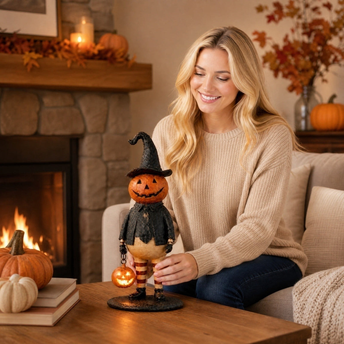 LED Lighted Blow Mold Holiday Figurine Vintage Style Glowing Character Ornament for Halloween Indoor Winter Home Decoration, 12 Inch
