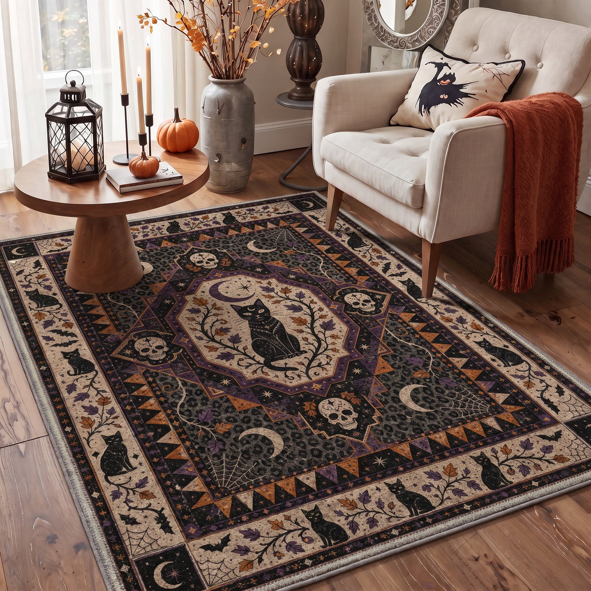 KUETH 3'x5' Halloween Machine Washable Area Rug, Non-Slip Rugs for Living Room, Bedroom and Dining Room, Orange