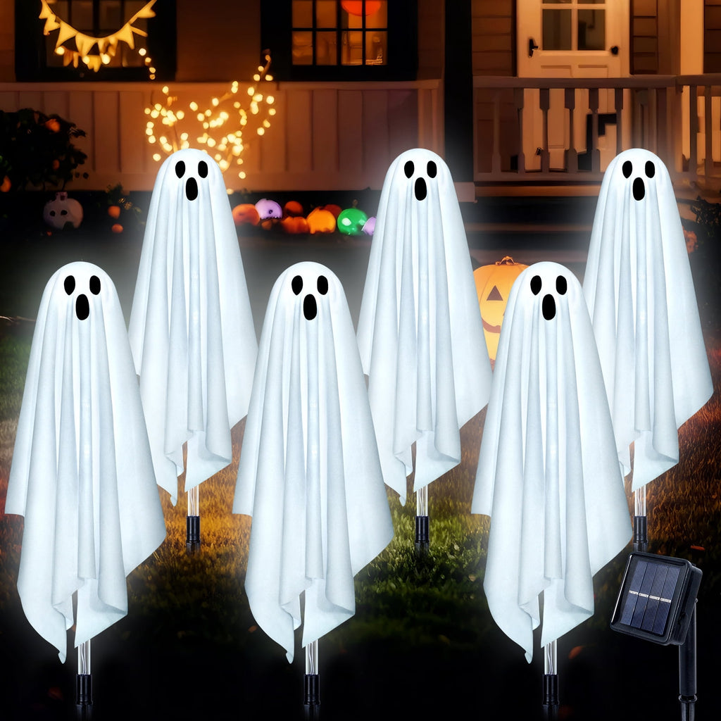 Fohil Halloween Solar Ghost Lights Outdoor Decor Waterproof 8 Modes 6 Pack