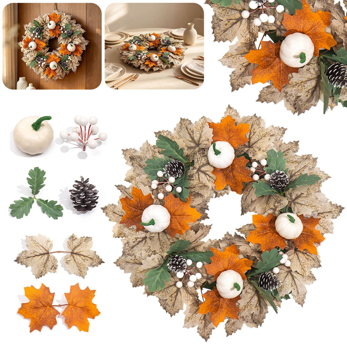 Fall Wreaths for Front Door, Farmhouse Autumn Wreath with Pumpkin Decorations, Fall Door Wreath Outdoor Indoor Thanksgiving Harvest Fall Decor
