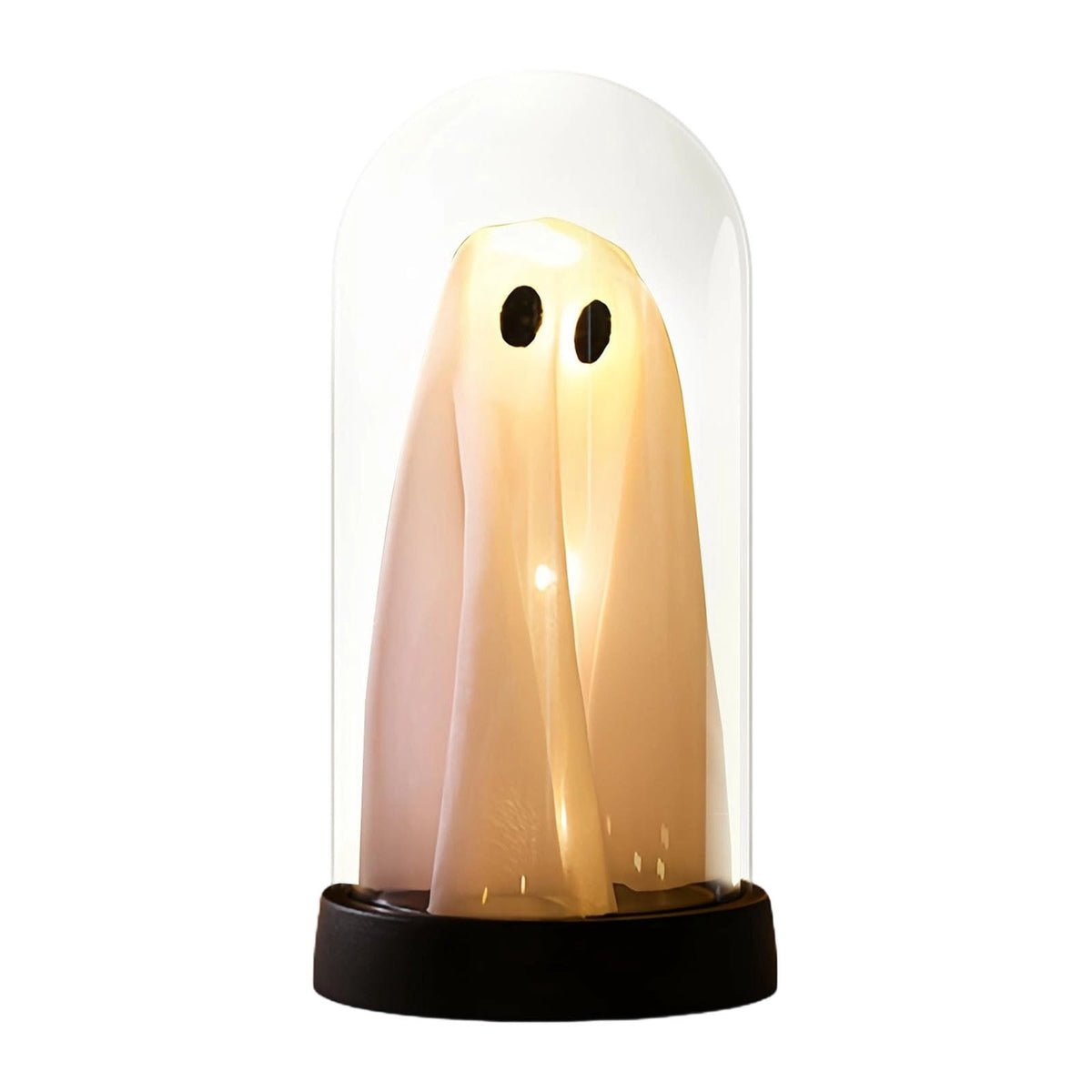 Orangide Halloween Ghost Cloche Night Light Fabric Ghost Lamp with Glass Dome for Mantel Shelf Spooky Party and Home Decor Ornament