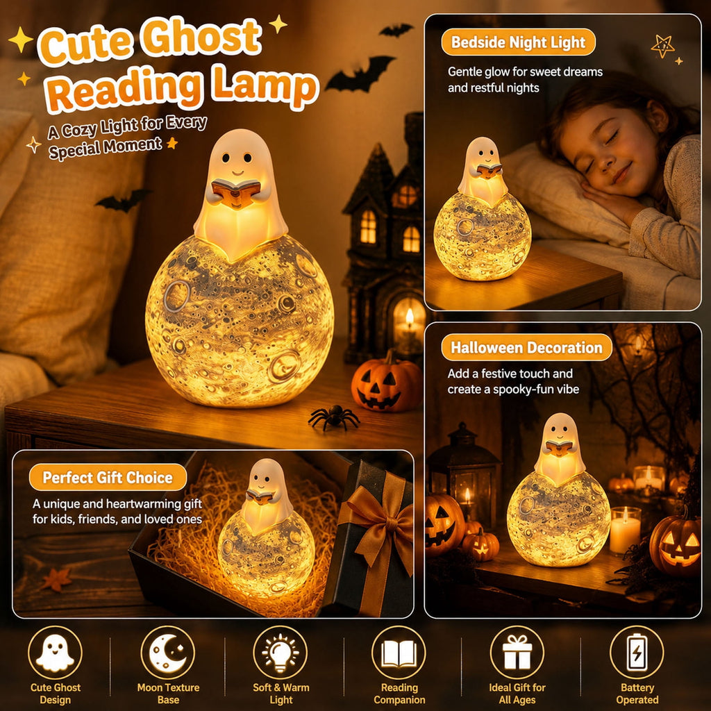 Halloween Ghost Night Light, Cute Ghost Playing The Guitar Lamp, Ghost Warm Lighted Figurine Lamps for Party Bedroom Study Room Home Dorm, Halloween Decor Indoor