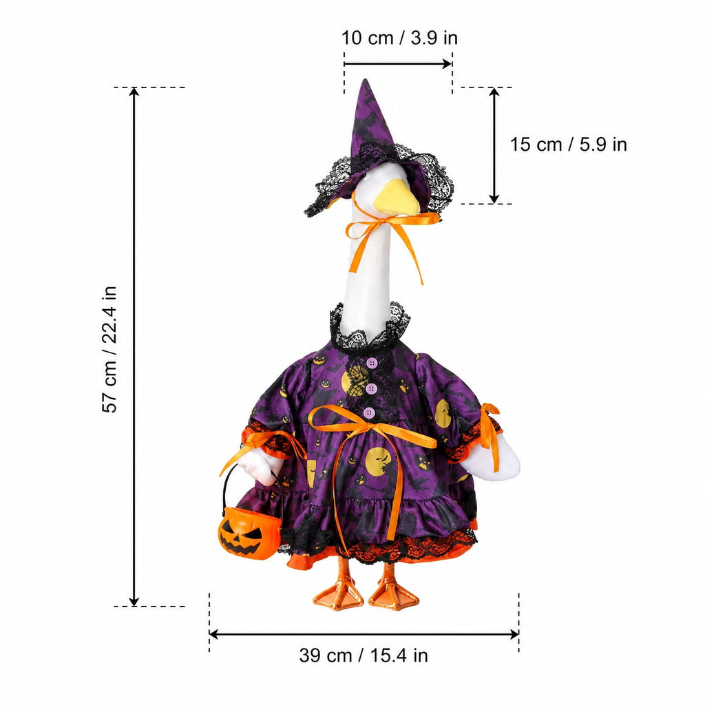 Halloween Garden Porch Decor, Porch Goose Outfits Halloween, 23 Inch Porch Goose Outfits, Witch Dress and Hat Set, Fits 23X11X26 Inch Standing Plush Goose for Front Porch Lawn