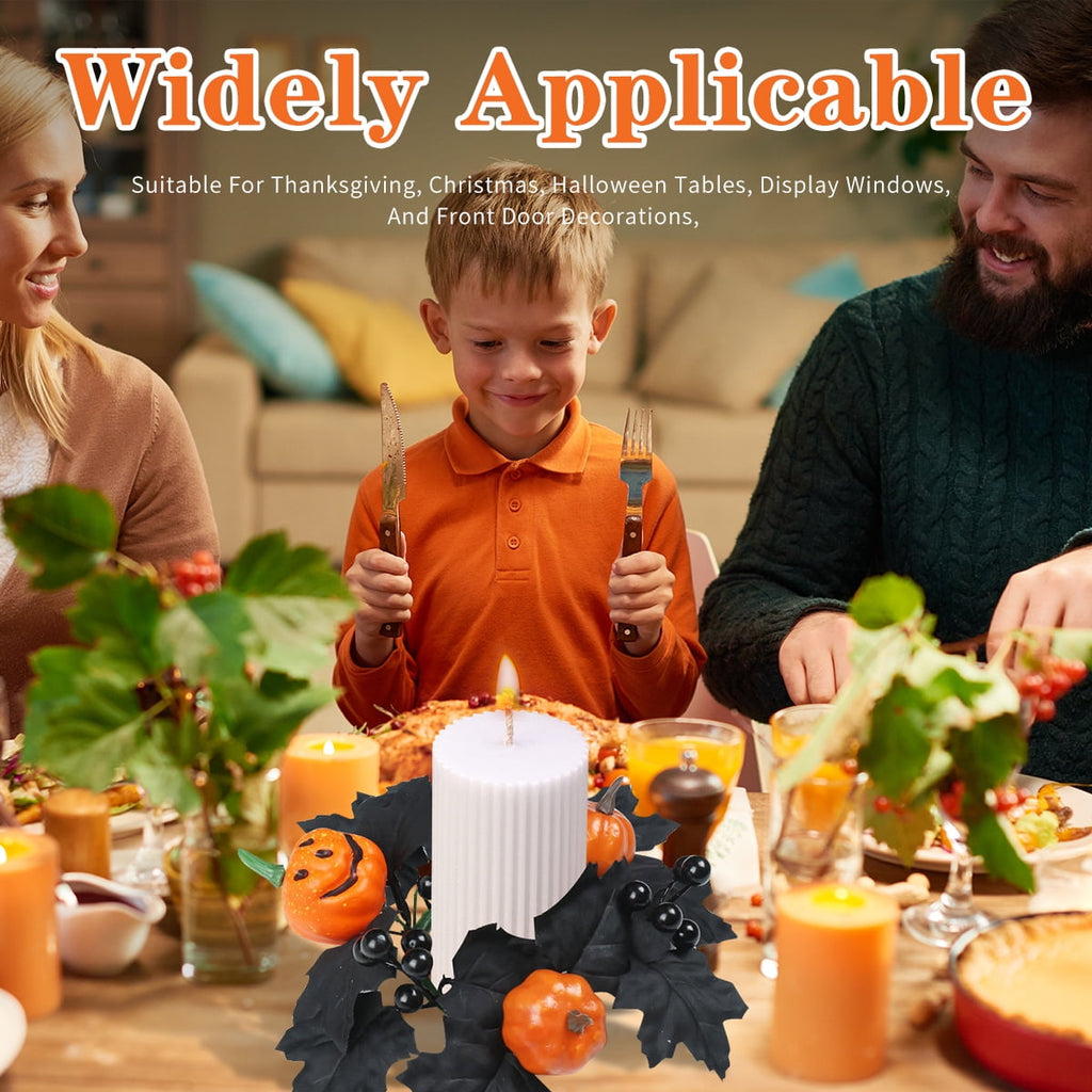 Halloween Candle Ring Wreath Halloween Table Centerpiece Black Orange Spooky Table Top Decoration Small Taper/Pillar Candle Rings Center for Party Favors 4 Pcs Design1