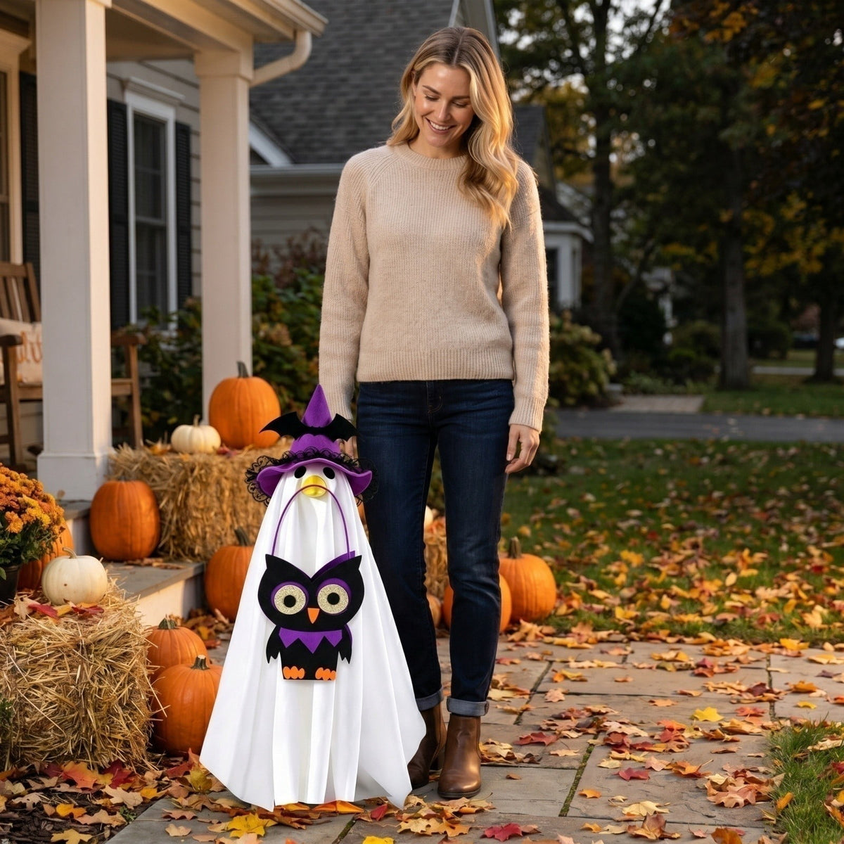 Halloween Garden Porch Decor, Porch Goose Outfits Halloween, 23 Inch Porch Goose Outfits, Witch Dress and Hat Set, Fits 23X11X26 Inch Standing Plush Goose for Front Porch Lawn