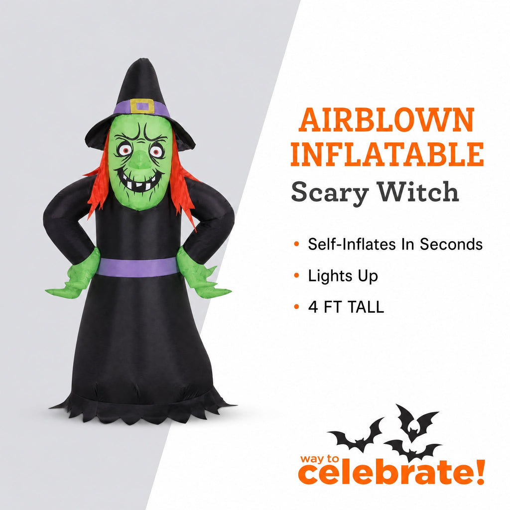Scary Witch Airblown Yard Inflatable, Multicolor, 4', Halloween by Way To Celebrate