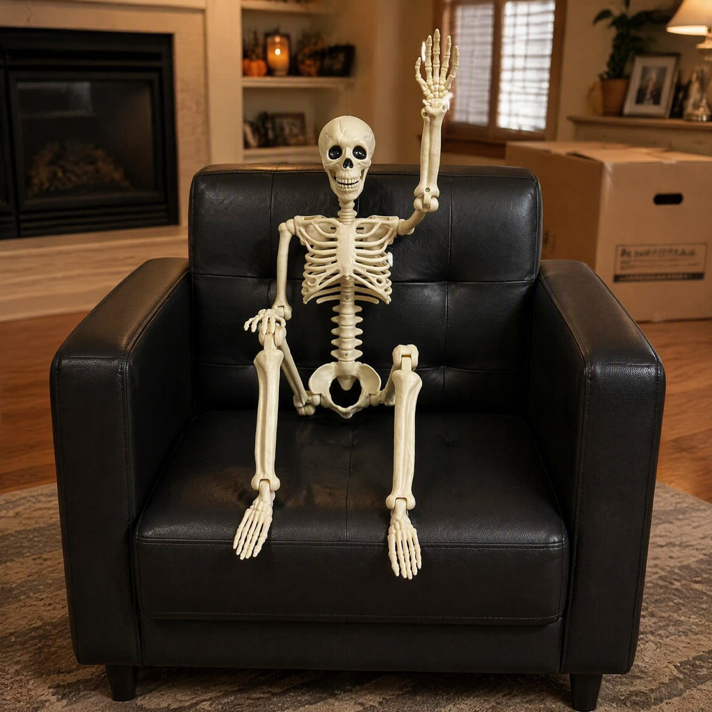 3.3 ft Halloween skeleton decoration, with movable joints, flexible skeleton for poses, scary skeleton suitable for indoor and outdoor Halloween decorations, haunted houses, courtyards, cemeteries