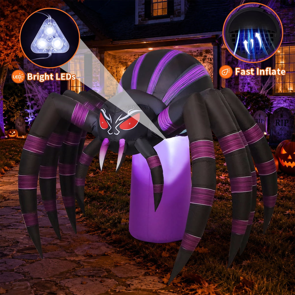 GOOSH Halloween Inflatable 7 FT Spooky Inflatable Halloween Spider, Giant Blow Up Spider with Built-in LED Lights, Outdoor Inflatable Halloween Decorations for Halloween Holiday Party
