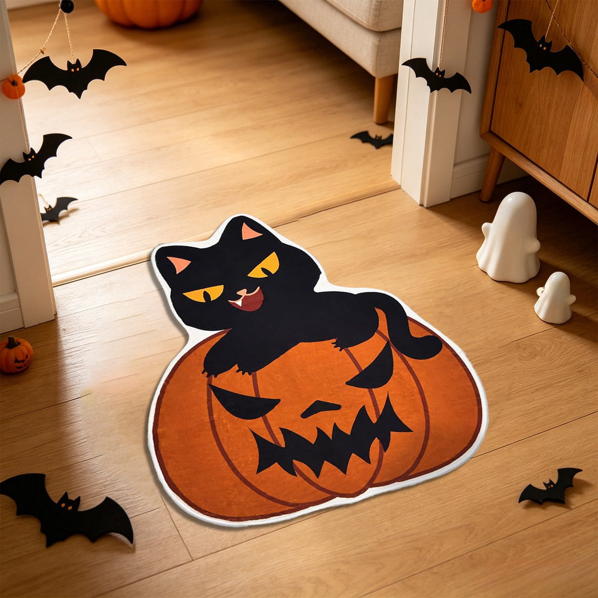 Halloween Decor White Ghost Rug 24x16 inches, Handmade Tufted Fluffy Aesthetic Area Rugs, Cute Soft Cool Non Slip Floor Carpet Bath mat, Living Room, Bathroom, playroom, Kitchen
