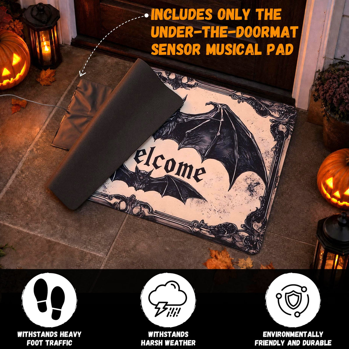 Halloween Christmas Musical Door Mat with Step Activated, Halloween Under-the-Doormat Holiday Foot Sensor Decor Props for Indoor Outdoor Welcome Mat