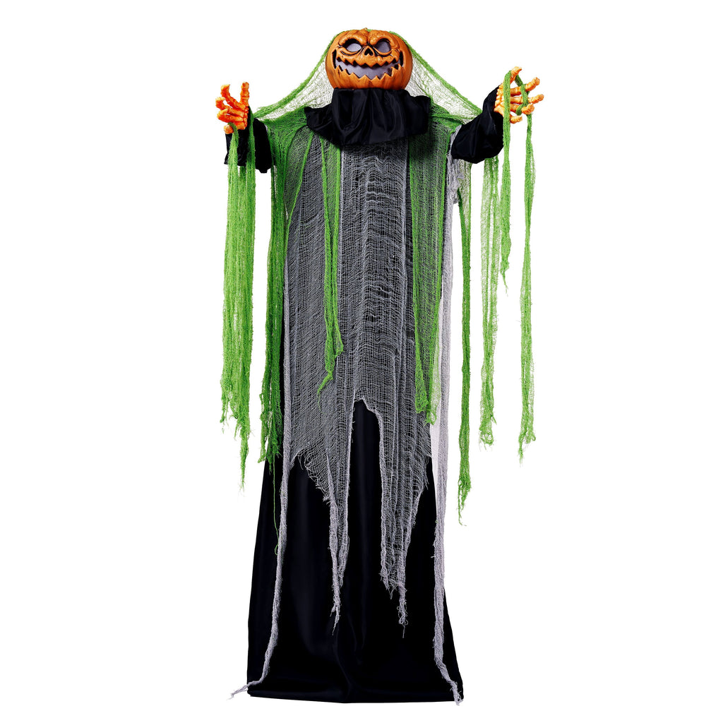 Joyfy Halloween Decorations Outdoor, 72"(6ft) Light Up Animated Scary Decorations Pumpkin Ghost with Sound Activation,Animatronics Pumpkin Decorations for Haunted House Prop Yard Decor