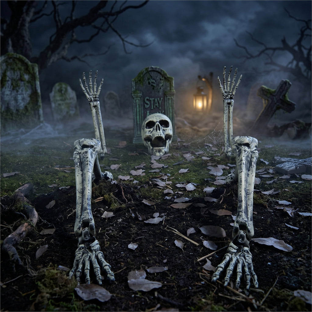 Joyfy 3 Pack 3D Halloween Skull Head Pathway Lights Decorations Outdoor, Battery Operated Spooky Skeleton Decor with 3 Stakes for Home Front Porch Yard Decor