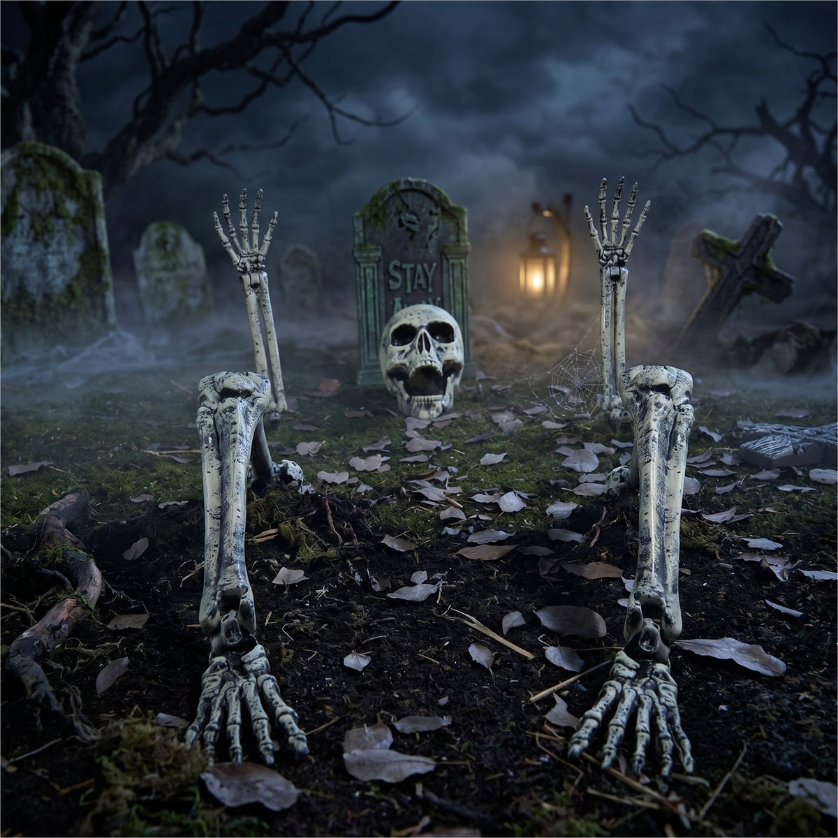 Joyfy 3 Pack 3D Halloween Skull Head Pathway Lights Decorations Outdoor, Battery Operated Spooky Skeleton Decor with 3 Stakes for Home Front Porch Yard Decor