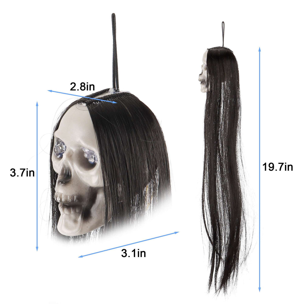 Deago 2 Pack Halloween Hanging Skeleton Ghost Decorations - 20" Led Light Up Red Eyes Hanging Grim Reapers with Hair for Halloween Indoor Outdoor Decoration