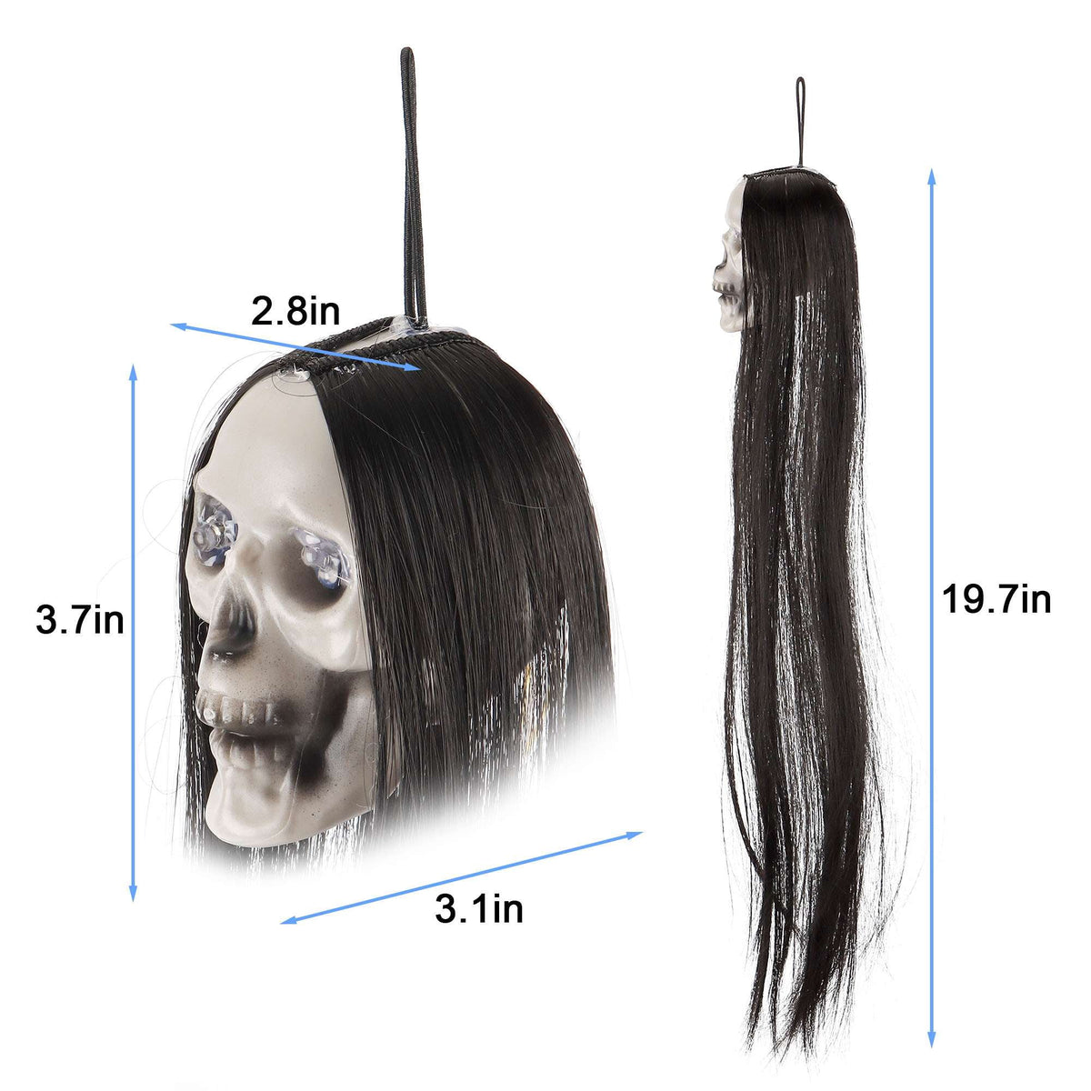 Deago 2 Pack Halloween Hanging Skeleton Ghost Decorations - 20" Led Light Up Red Eyes Hanging Grim Reapers with Hair for Halloween Indoor Outdoor Decoration
