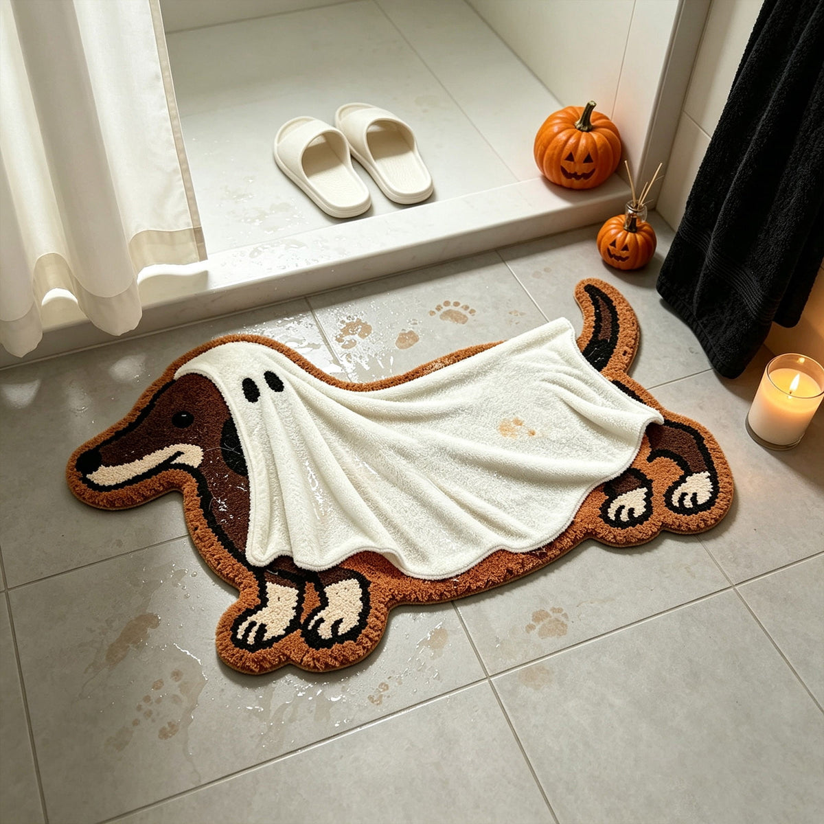 Halloween Decor White Ghost Rug 24x16 inches, Handmade Tufted Fluffy Aesthetic Area Rugs, Cute Soft Cool Non Slip Floor Carpet Bath mat, Living Room, Bathroom, playroom, Kitchen