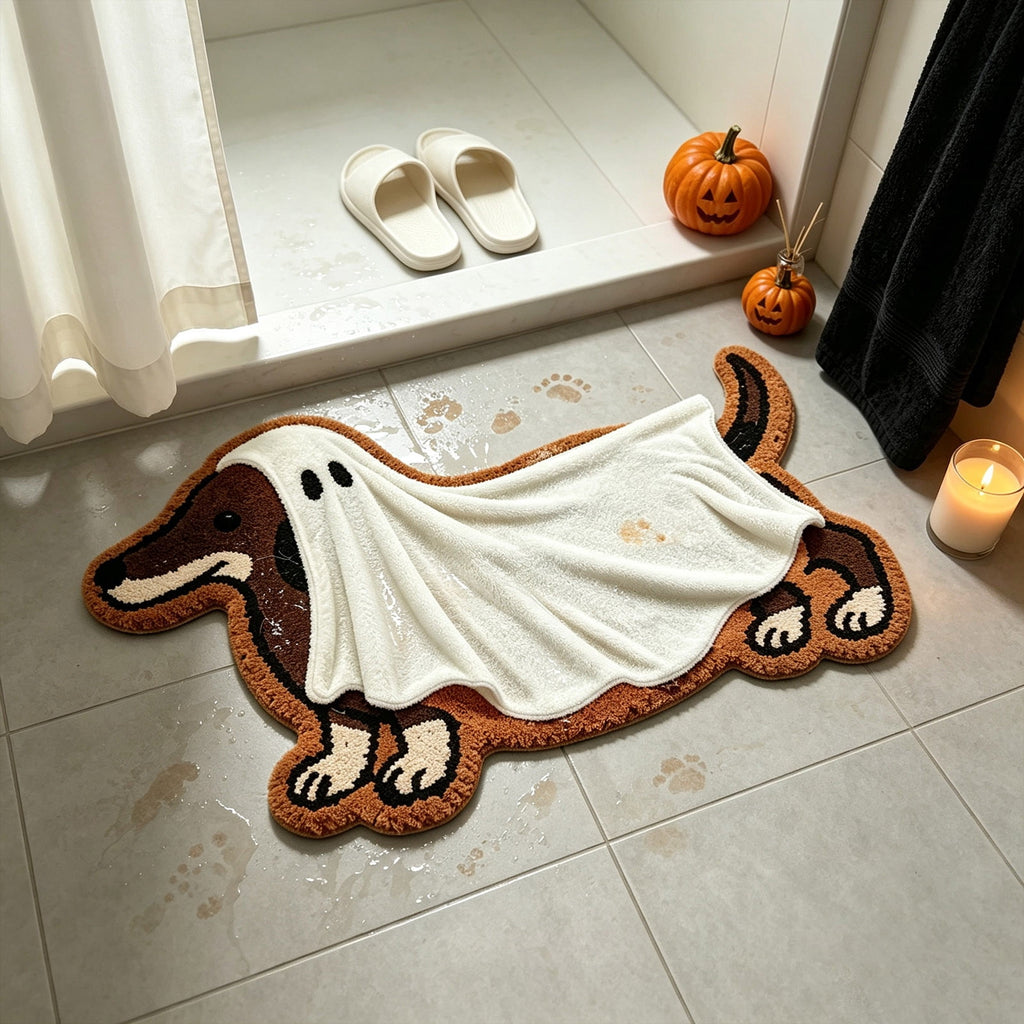 Halloween Dachshund Doormat, Ghost Dachshund Floor Mat, Cute Halloween Dog Rug, Non Slip Entryway Door Mat for Indoor Front Door Halloween Decorations