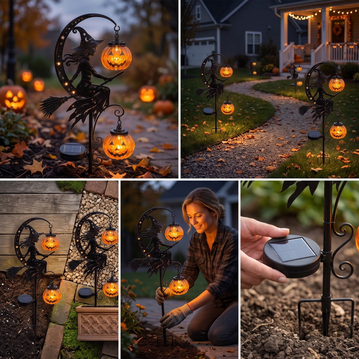 Halloween Solar Garden Stake Light,Metal Hanging Pumpkin Lantern Waterproof for Yard Lawn Proch