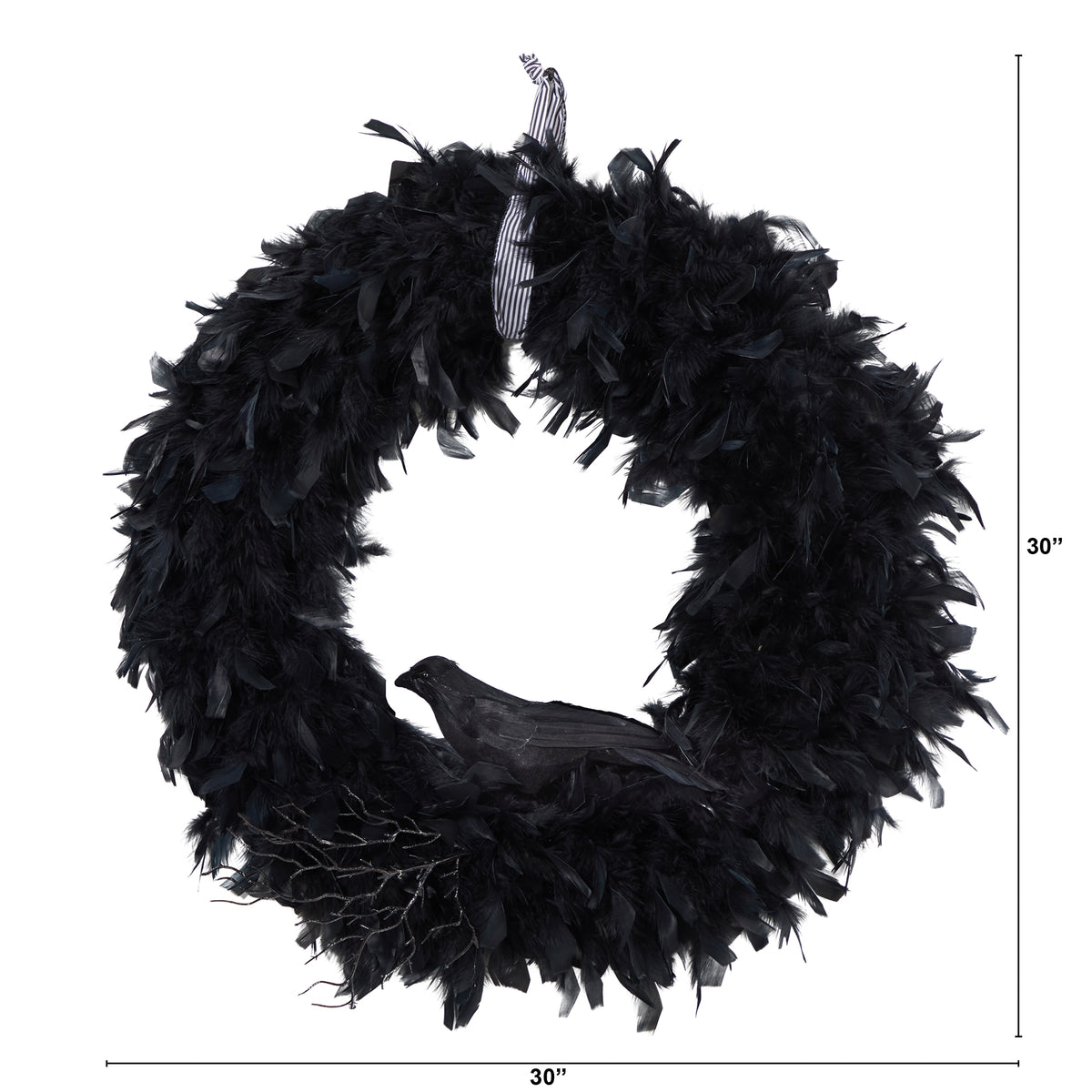 Nearly Natural 30in. Halloween Raven Feather Wreath