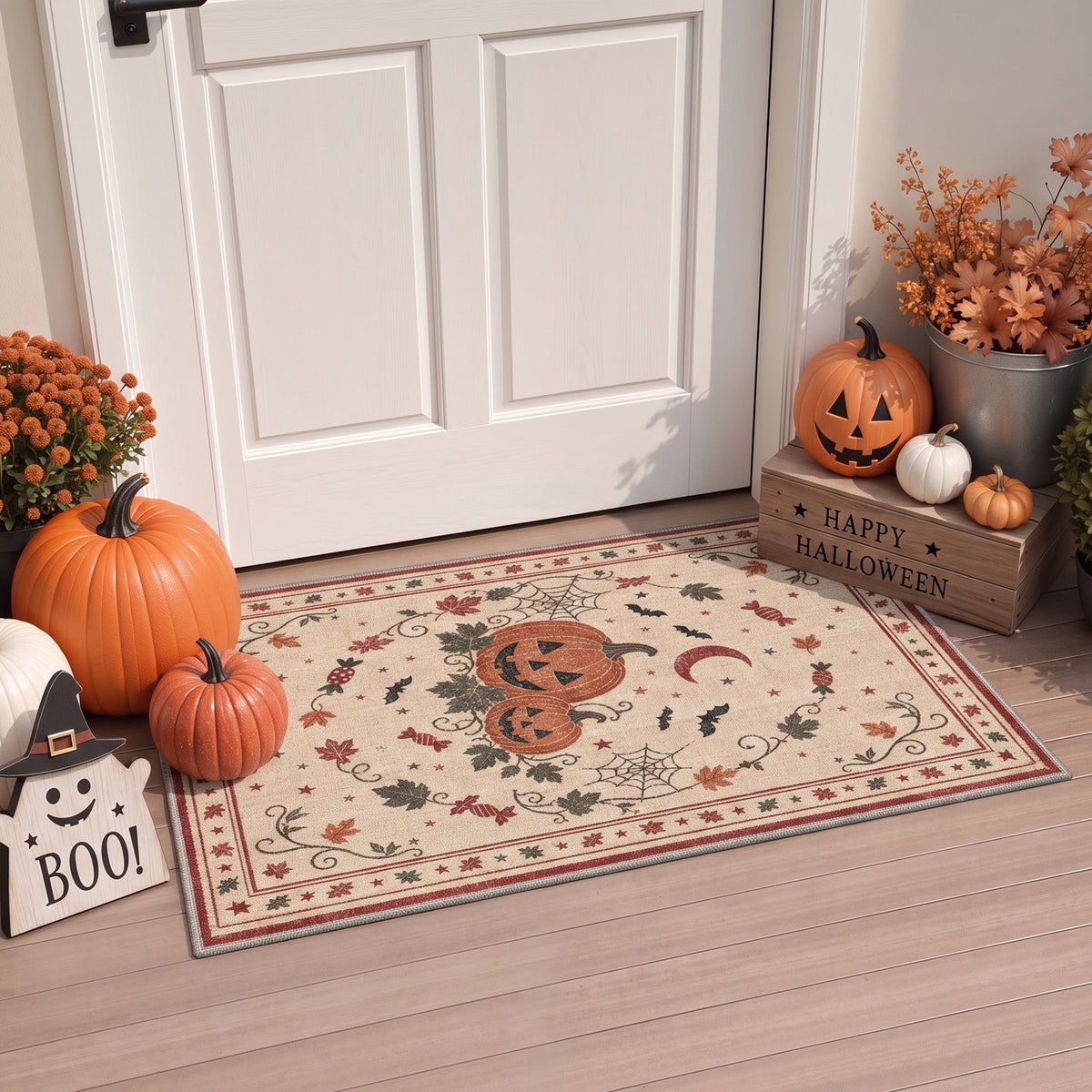 KUETH 3'x5' Halloween Machine Washable Area Rug, Non-Slip Rugs for Living Room, Bedroom and Dining Room, Orange