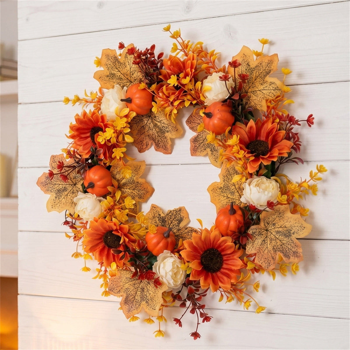 Fall Wreaths for Front Door, Farmhouse Autumn Wreath with Pumpkin Decorations, Fall Door Wreath Outdoor Indoor Thanksgiving Harvest Fall Decor