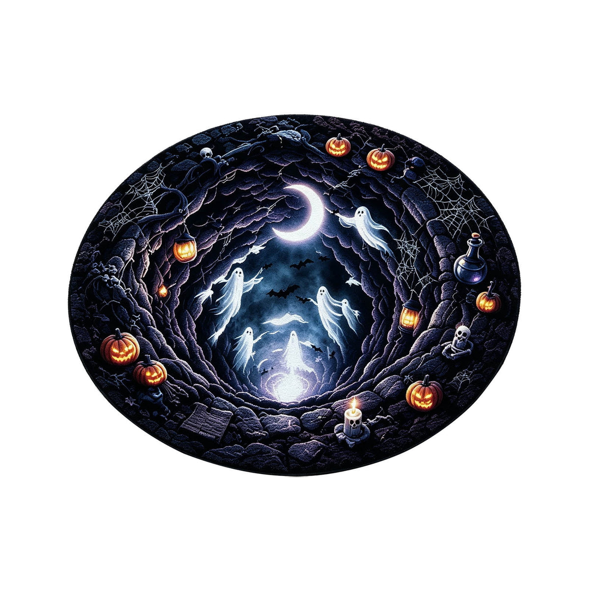 Win s Way 3D Illusion Round Halloween Rug Optical Illusion Doormat Non- Washable Entryway Decor Spooky Fall Front Door Mat for Party Decoration Available in 15.8/23.6/31.5 Inch