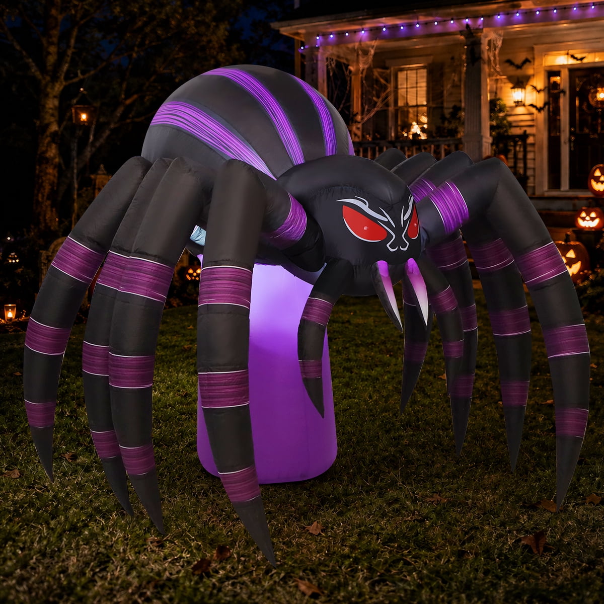 GOOSH Halloween Inflatable 7 FT Spooky Inflatable Halloween Spider, Giant Blow Up Spider with Built-in LED Lights, Outdoor Inflatable Halloween Decorations for Halloween Holiday Party