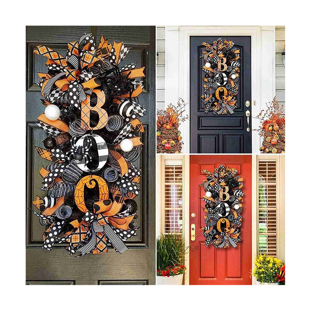 Halloween Swag Wreath Fall Wreath, Halloween Swag Wreath for Front Door, Halloween Spider, Mesh and Ribbons Swag Wreath