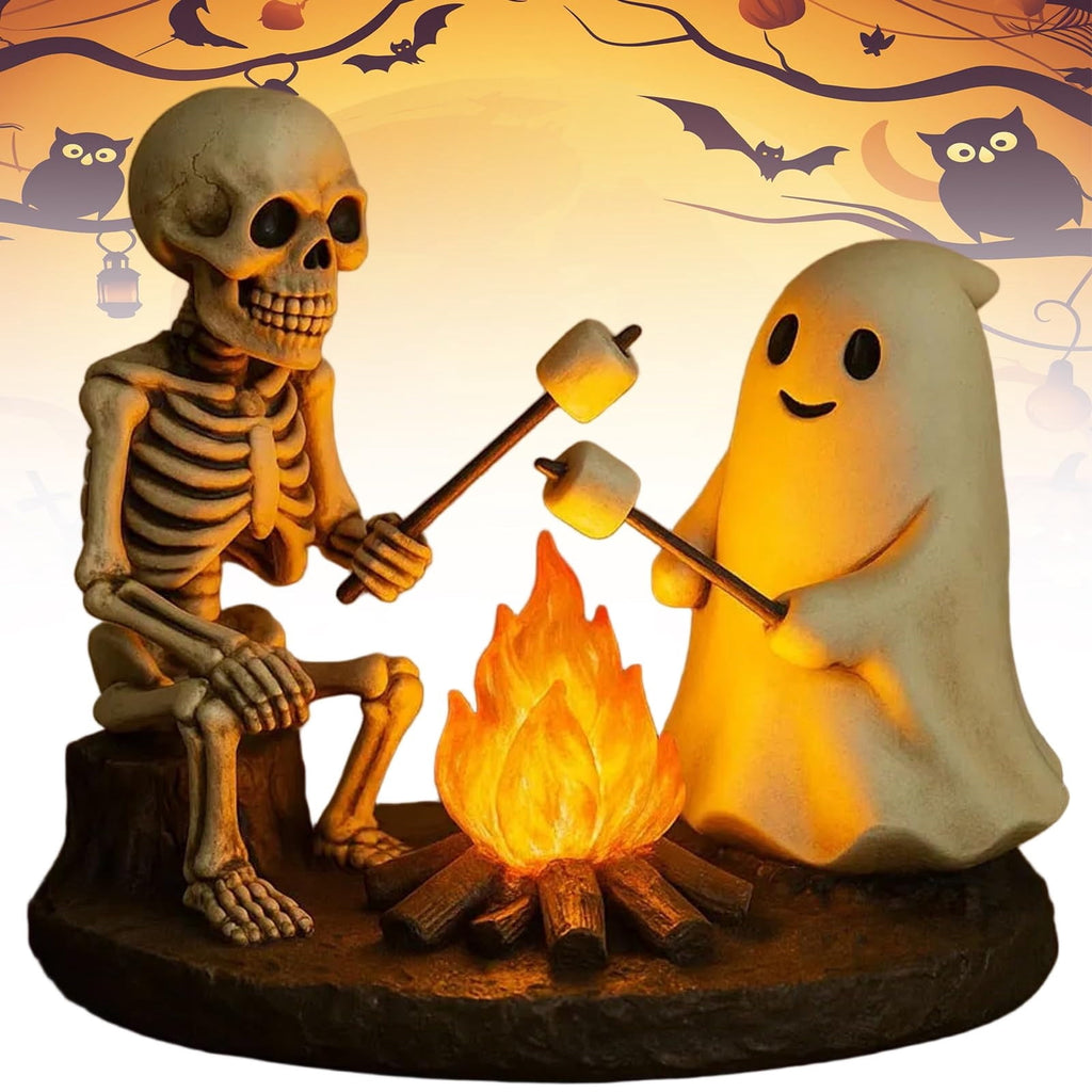 Gifts Under $20 Ghost Campfire Night Light, Flickering Flame Nightlight, Halloween 3D Cute Spooky Marshmallow Ghost Decoration for Bedroom, Spooky Season Home Halloween Decor for Ki*ds Adults