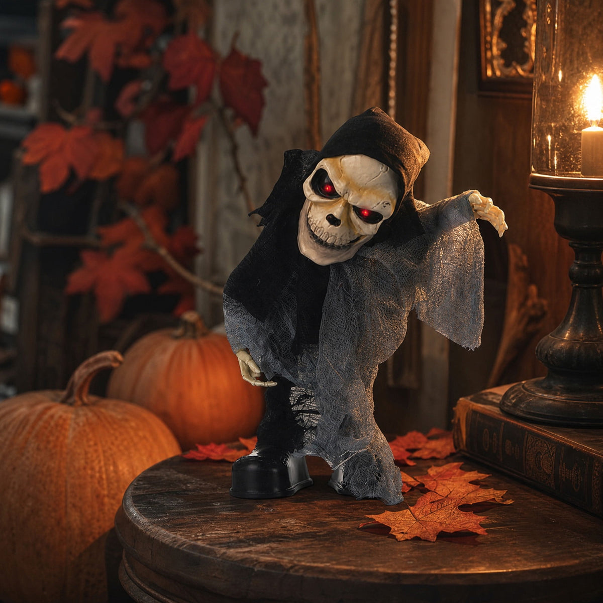ShengapQ Halloween Animated Skeleton Ghost Decor, Scary Skull Prop, Glowing Red Eyes, Battery Operated Decoration for Party, Eerie Prank Decor for Indoor and Outdoor Events, Haunted House Ornament