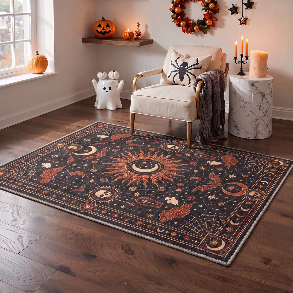 GENIMO 2'x3' Halloween Doormat, Washable Non Slip Soft Whimsical Cat Outdoor Door Mat for Front Door Covered Porch Patio Entryway, Vintage Black