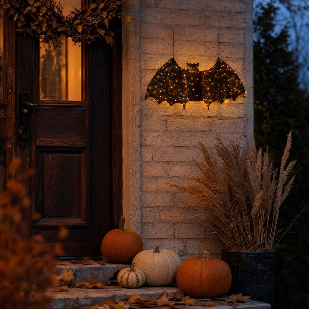 Black Rattan Wall Decoration, Halloween Wicker Bat Art, Indoor and Outdoor Festive Decor, Durable Plastic Material