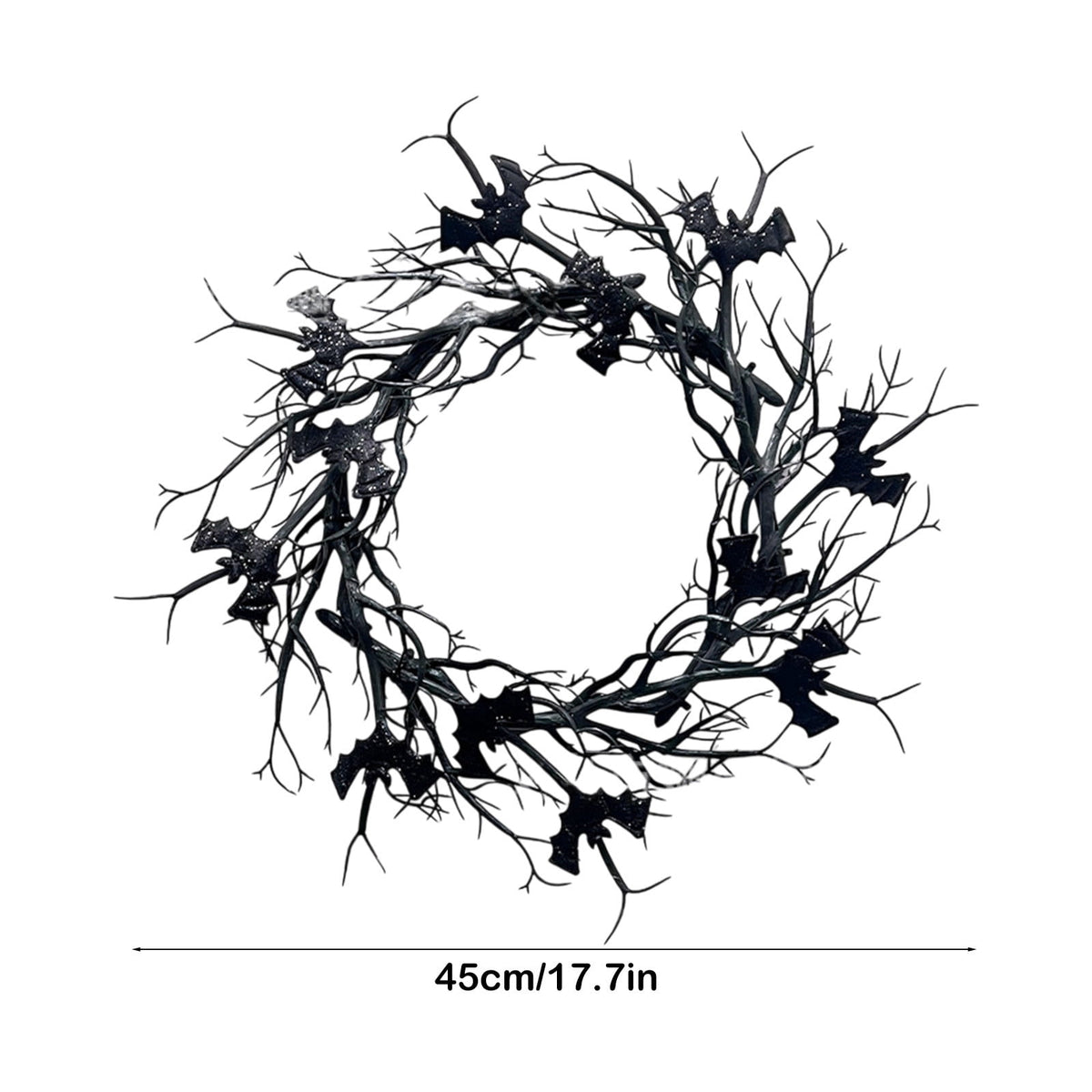Boovnll Halloween Wreath, 18" Horror & Novelty Handmade Black Twig Glitter Bats Halloween Wreaths for Front Door Fireplace Wall Porch Party Decor, Halloween Decorations