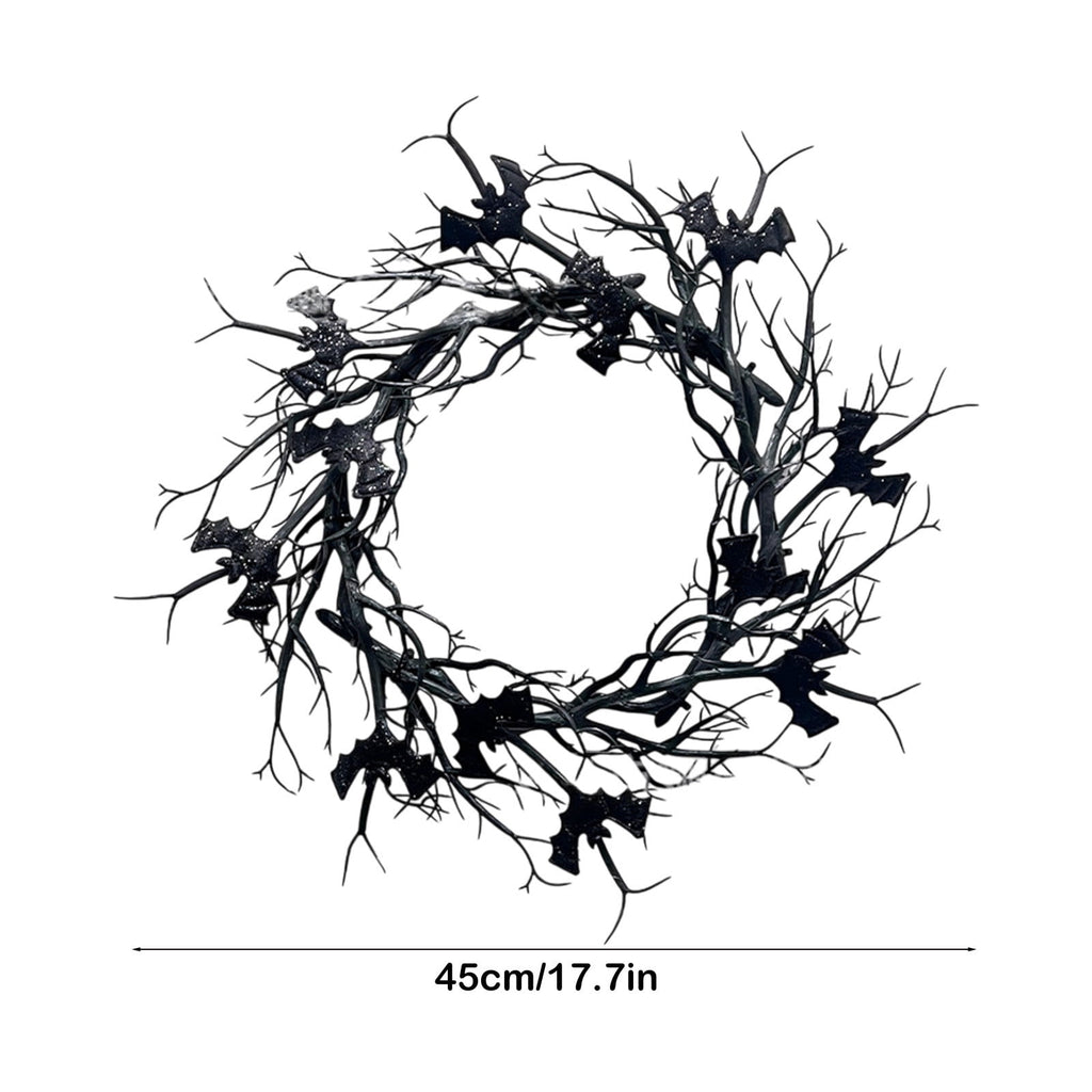 WKSCLPAI Halloween Wreaths, Black Dead Branch Wreath with Bat Decoration, Halloween Leaves Garlands for Decoration, Versatile for Indoor and Outdoor Use,Ideal for Various Occasions