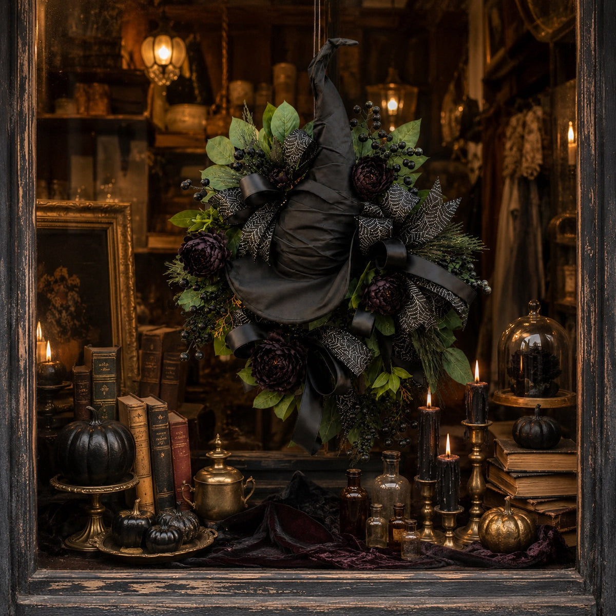 WWC Halloween Wreath, Artificial Silk Bats And Skulls Wreath, Gothic Halloween Decor for Fall Party Front Door Porch Mantel