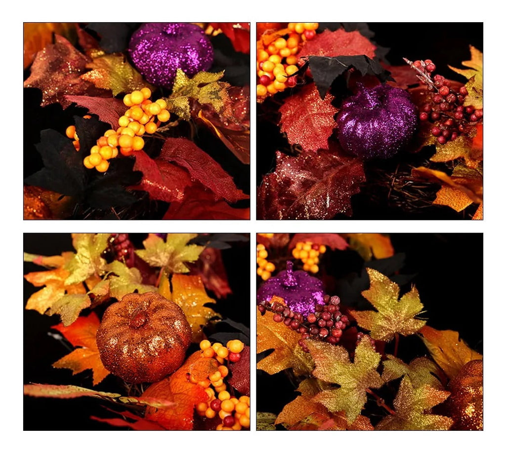 Autumn Wreaths for Front Door,18inch Artificial Fall Wreaths with Lights Pumpkin Pine Cones Berry Maple Leaves,Thanksgiving Halloween Harvest Festival Home Decoration for Indoor,Outdoor,Window,Garden