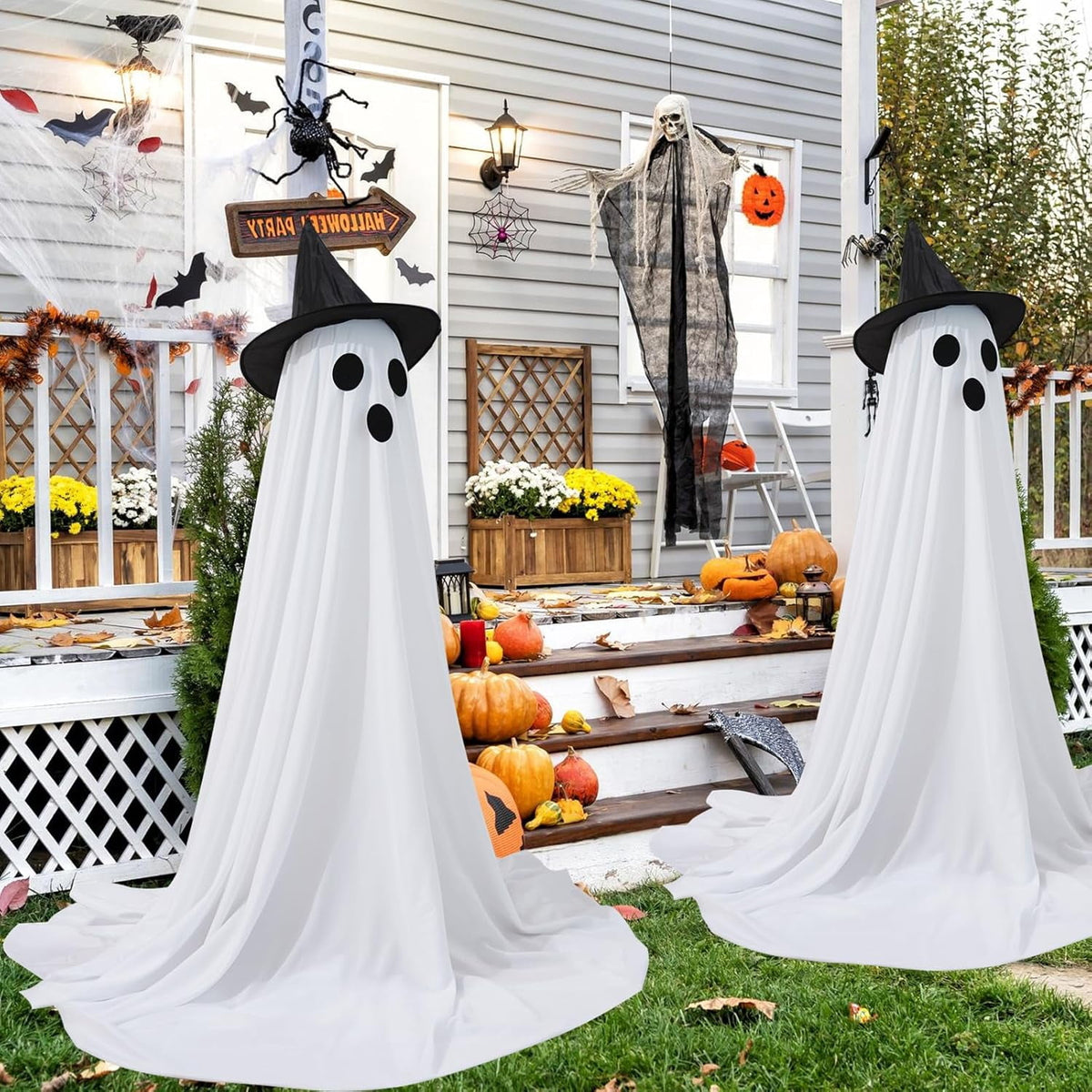 DAKIMOE Halloween Decorations Outdoor Indoor Halloween Party Decorations Indoor,Spooky Ghost Decor with String Lights,Halloween Ghost Lights for Porches Yards Gardens Lawn 2 Pack