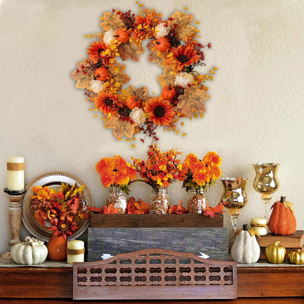 Fall Wreaths for Front Door, Farmhouse Autumn Wreath with Pumpkin Decorations, Fall Door Wreath Outdoor Indoor Thanksgiving Harvest Fall Decor
