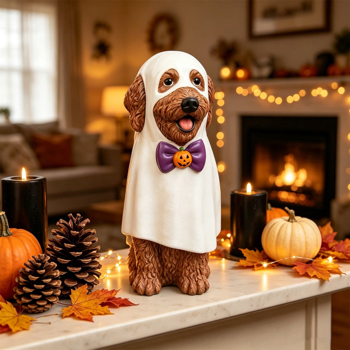 2026 New Halloween Light‑Up French Bulldog Figurine, Shark Outfit Dog Statue with Glowing Pumpkin, Waterproof Resin Table Holiday Decorations, Cute Spooky Halloween Decorations for Porch Yard Home