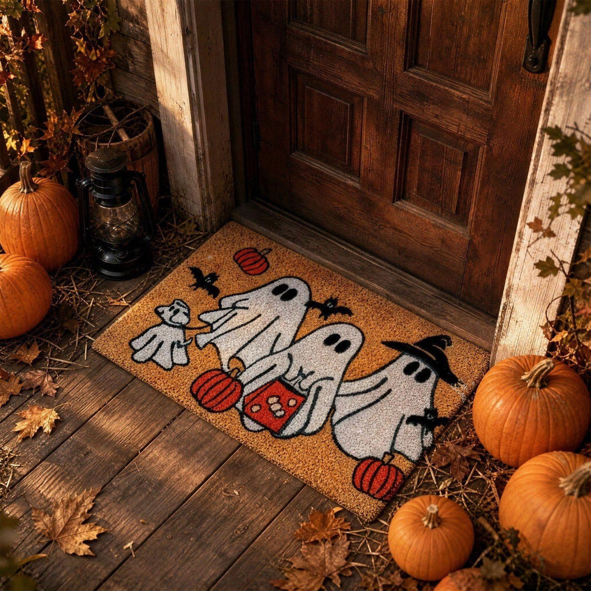 Fllostpr Halloween Pumpkin & Crow Welcome Doormat for Front Door, Non-Slip Vintage Brown Coir Floor Mat for Outdoor Porch Entryway Decor,16x24 Inch