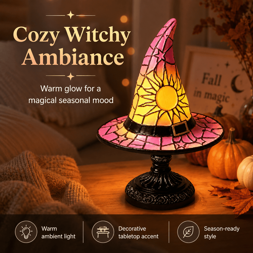 Diceymbol 11.81 Inch Halloween Ghost Night Light, Witch Hat Ghost Lamp with Jack O Lantern, Halloween Decorations Indoor for Table Mantel Party Decor