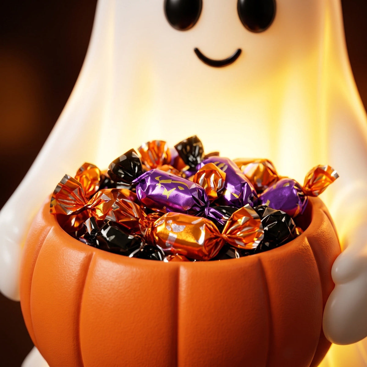 Halloween Decoration Ghost Figurine 11in Resin Ghost Statues with Pumpkin Candy Bowl for Outdoor Indoor Front Door, Porch Yard Lawn Party Decor