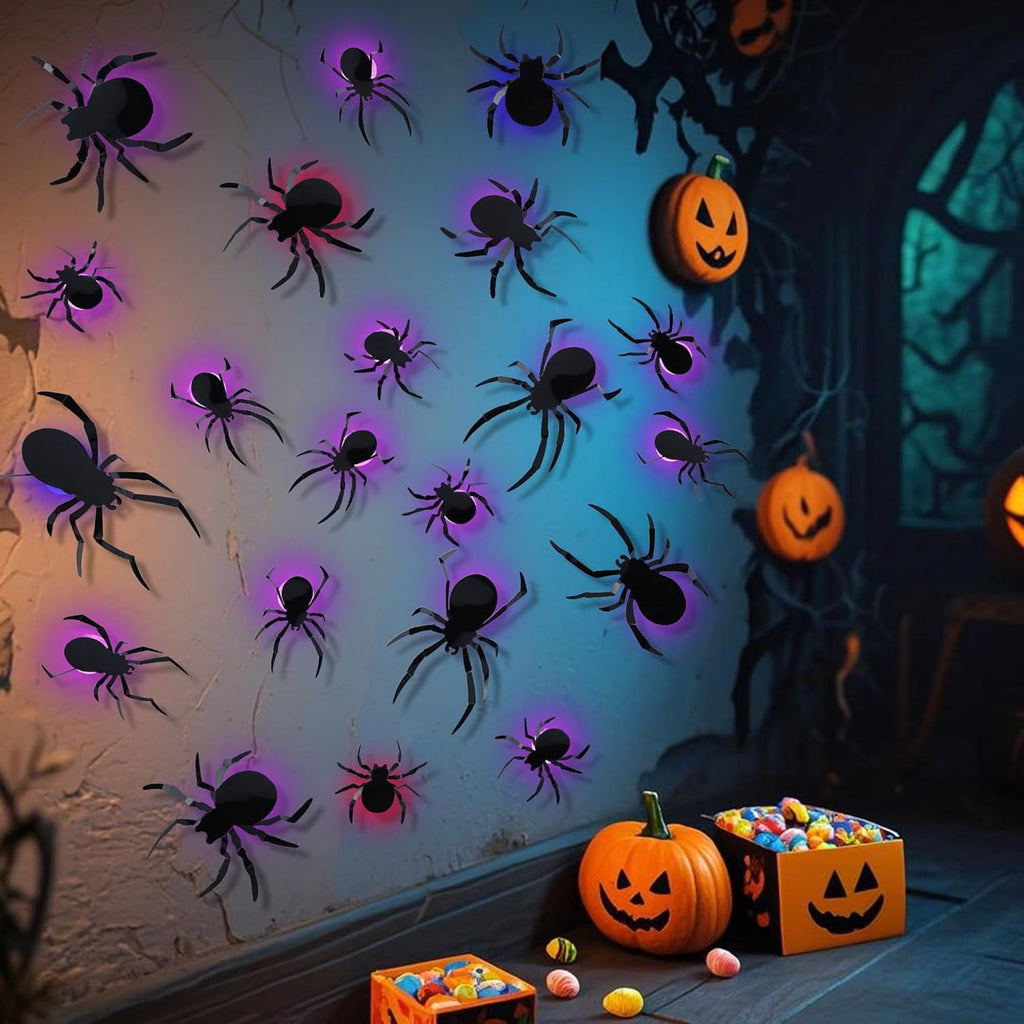 CQHVKQ 36 PCS Halloween Bats Decorations, Realistic 3D LED Bats Wall Stickers Decor, Assorted Size Removable Lighted PVC Bats DIY Wall Sticker for Halloween Party, Bedroom, Home, Indoor and Outdoor