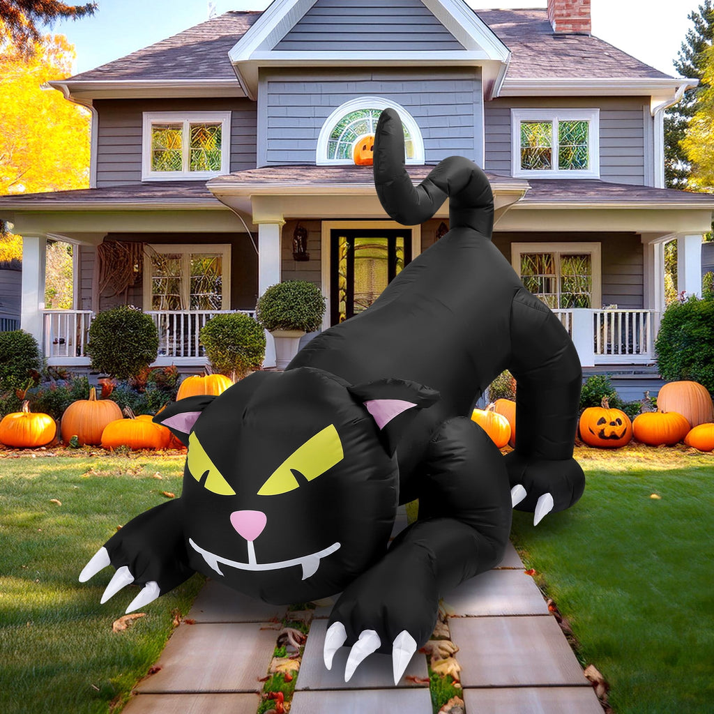 Halloween Inflatables Outdoor, 8FT Long Cute & Lighted Blow Up Decoration Pumpkin Family with Witch Hat, Large Halloween Inflatables Decorations with Lights for Yard, Holiday, Home