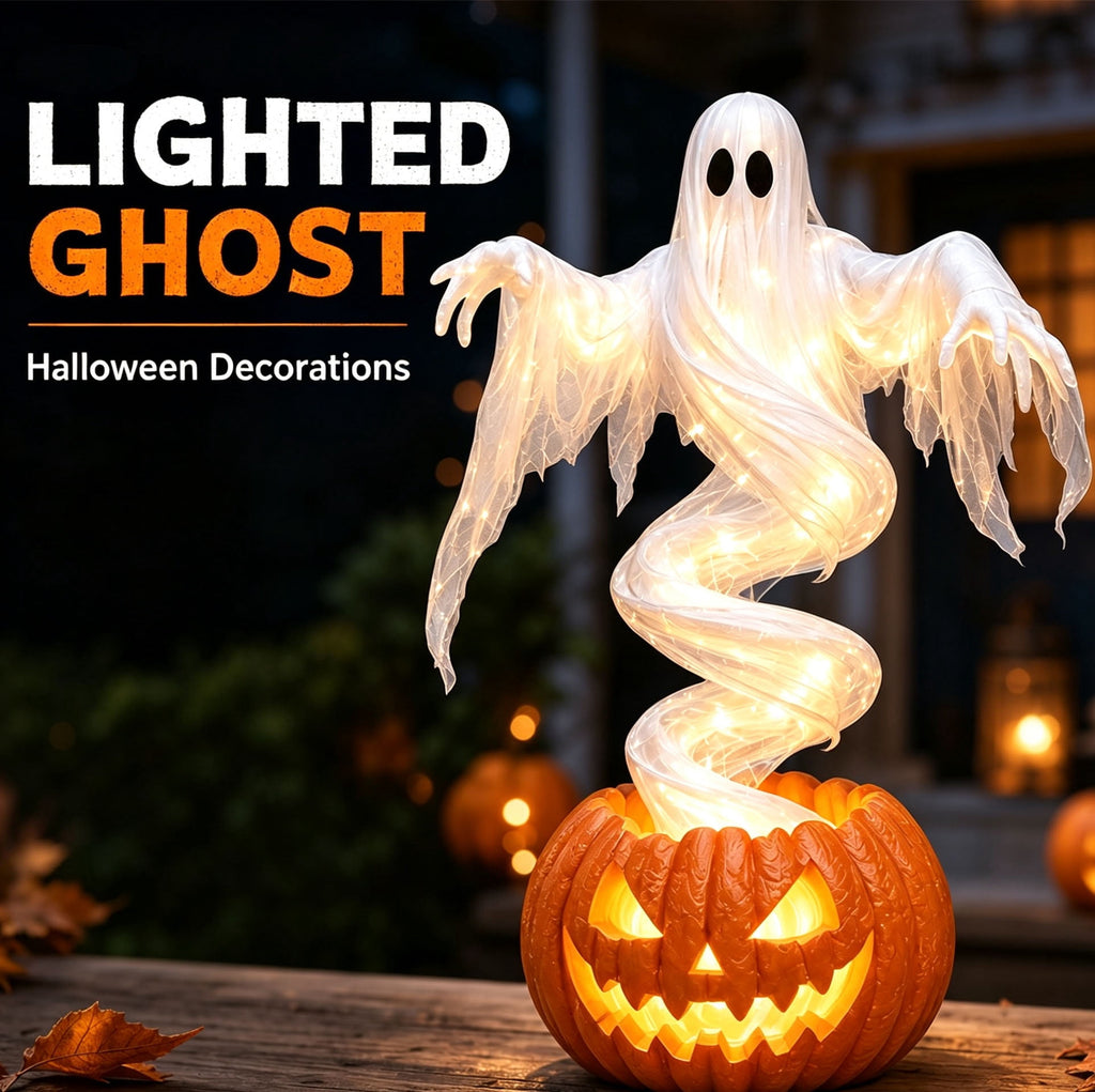 Light Up 2.1 Ft Ghost Walking Dog 2 Pcs, Halloween Ghost Decoration, Adjustable Standing Porch Yard Lawn Decor, Modern Farmhouse Halloween Yard Decor (A)