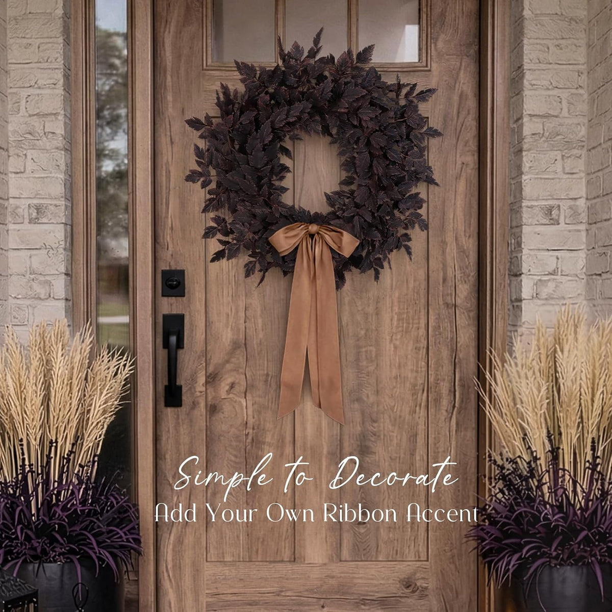 Fall Decor - Fall Wreaths for Front Door, 24" Plum Cimicifuga Leaves Artificial Wreath, Autumn Harvest Halloween Decorations for Home Mantle Window Wall Kitchen Indoor & Outdoor