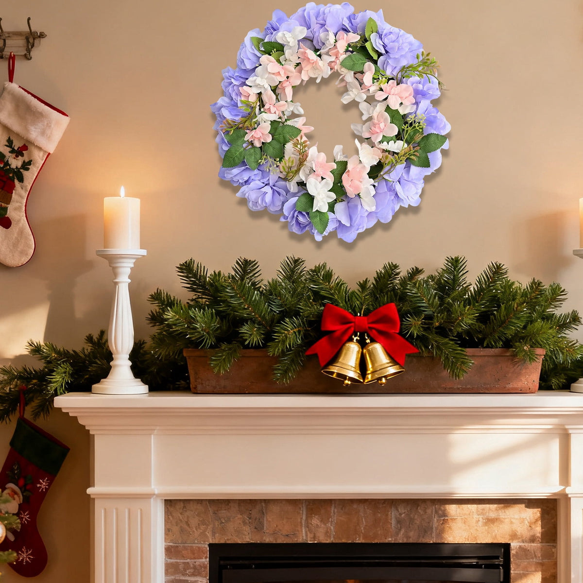 Nkmbld 4th of July Wreaths for Front Door, Independence Day Wreath Red White Blue Flower Wreath for Independence Day Memorial Day Flag Day Decor