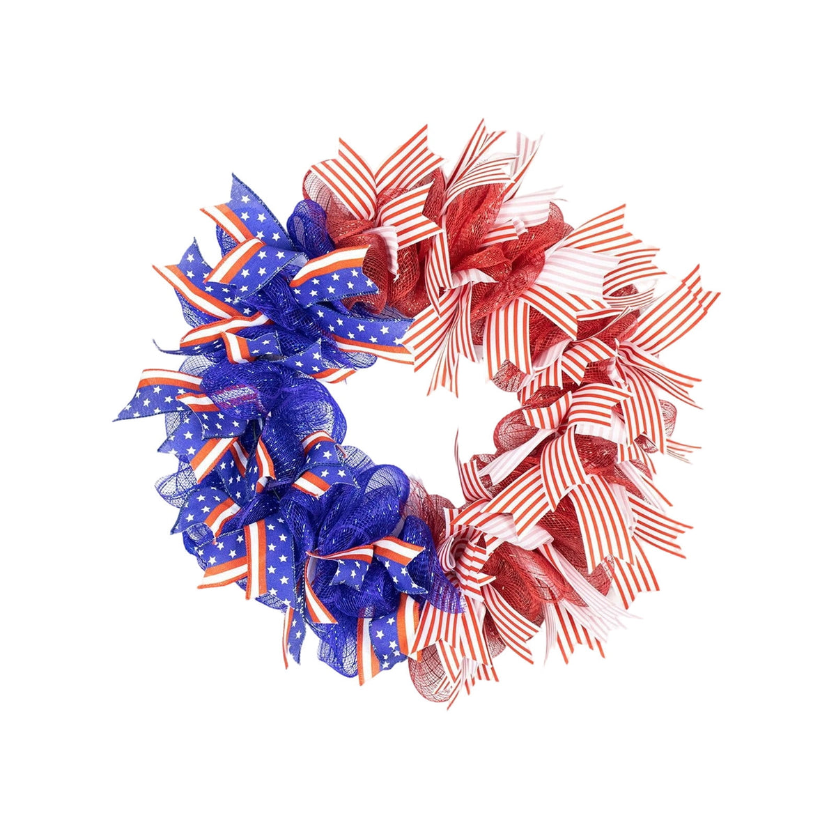 AZXY 20 Inch 4th of July Patriotic Wreath, Red White Blue Mesh Wreath with American Flag Star & Stripe Ribbons, Patriotic Americana Decor for Independence Day Memorial Day Front Door Indoor Outdoor