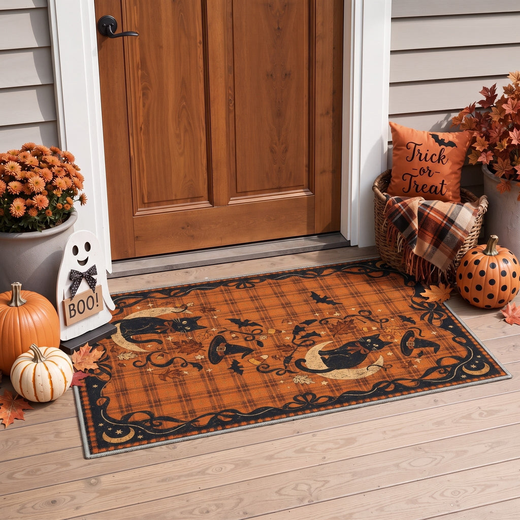KUETH 3'x5' Halloween Machine Washable Area Rug, Non-Slip Rugs for Living Room, Bedroom and Dining Room, Orange